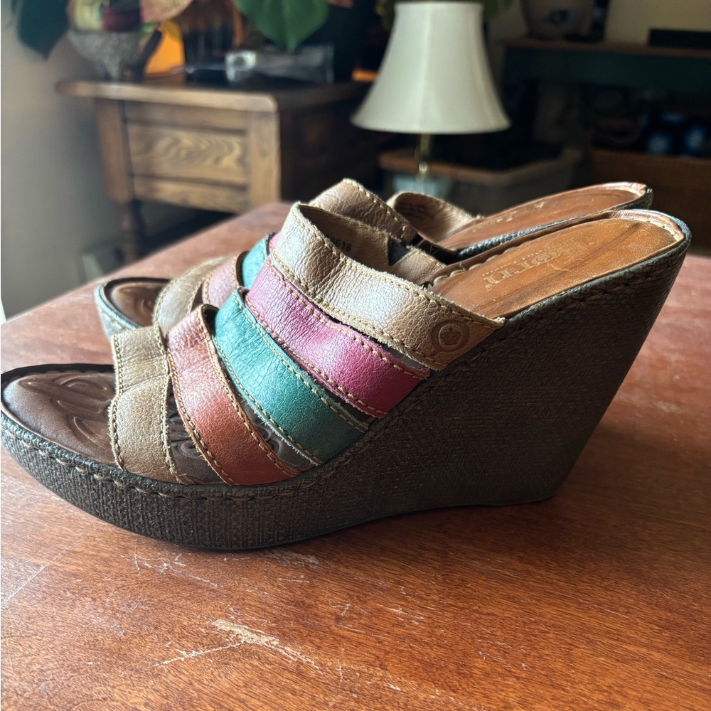 Born Lumi Multi Color Leather Sandal Wedges